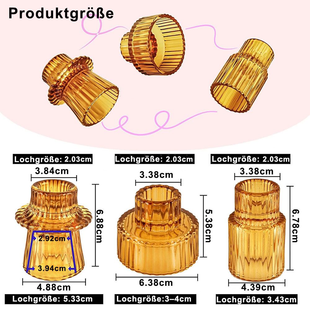 AFKSMILE Kerzenhalter 6er-Set Glas-Kerzenhalter, 2-in-1-Teelichthalter für Tischdekorationen, Doppelseitige Vintage-Kerzenhalter aus geripptem für Dinnerpartys – Bild 2 von 5