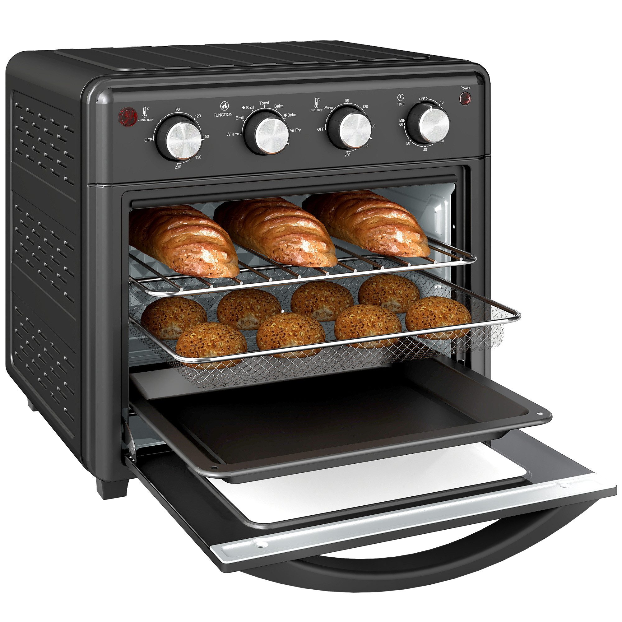 HOMCOM Minibackofen Backofen 10 L 750W 100-230℃ mit Backblech Pizza-Ofen, zum Grillen, Backen, Toasten, Schwarz