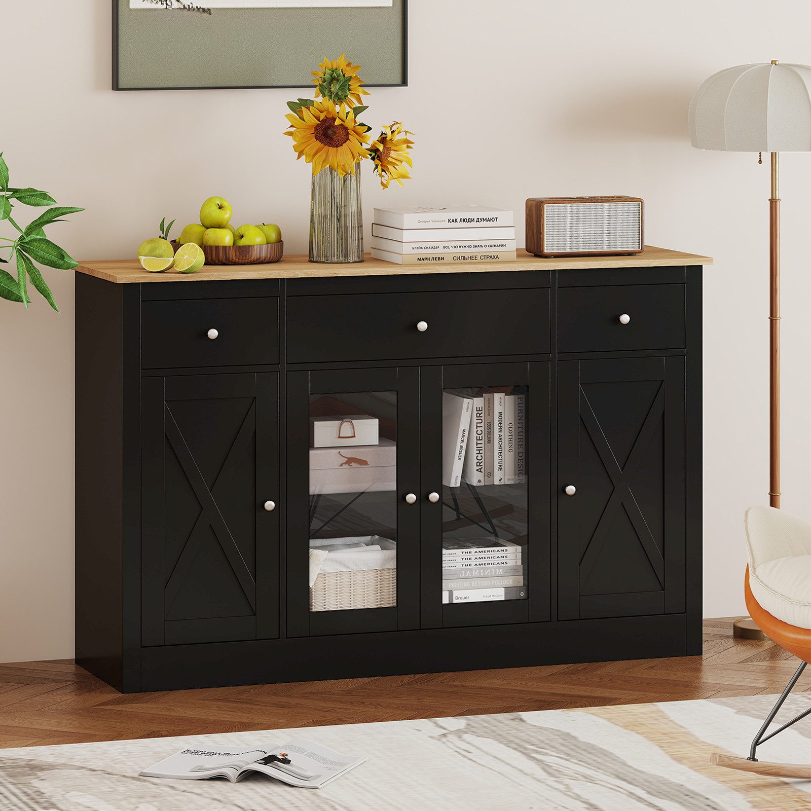 KOMFOTTEU Küchenbuffet Küchenschrank Sideboard mit Arbeitsplatte, Schubladen & 2 Türen