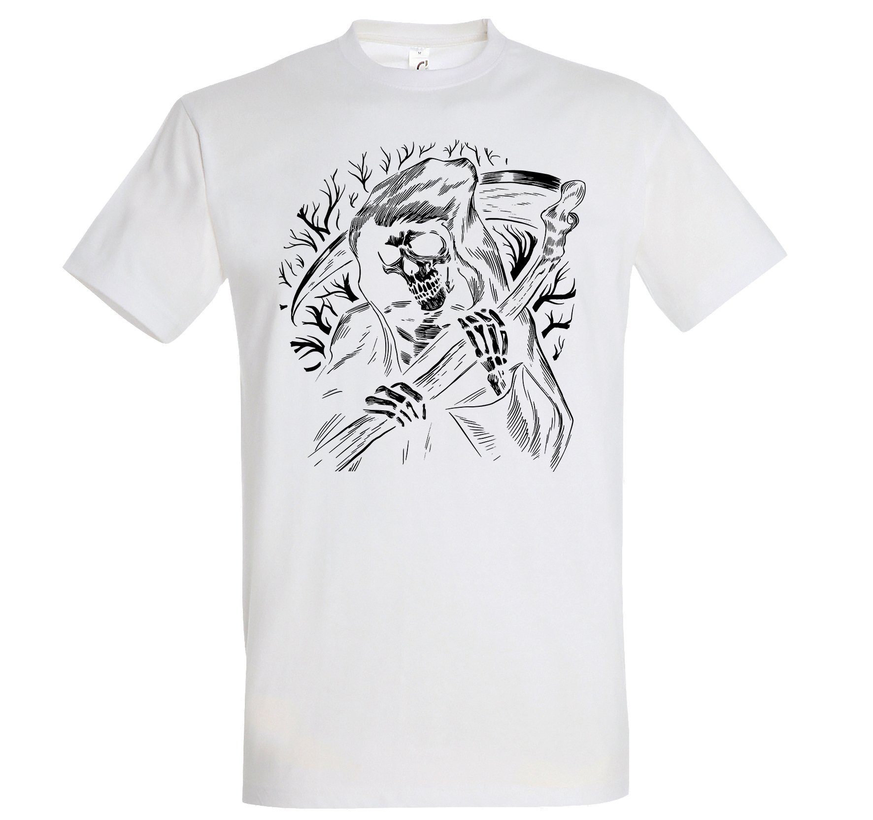 Shirt Reaper Designz T-Shirt trendigem Weiß Sensenmann mit Youth Frontprint Herren