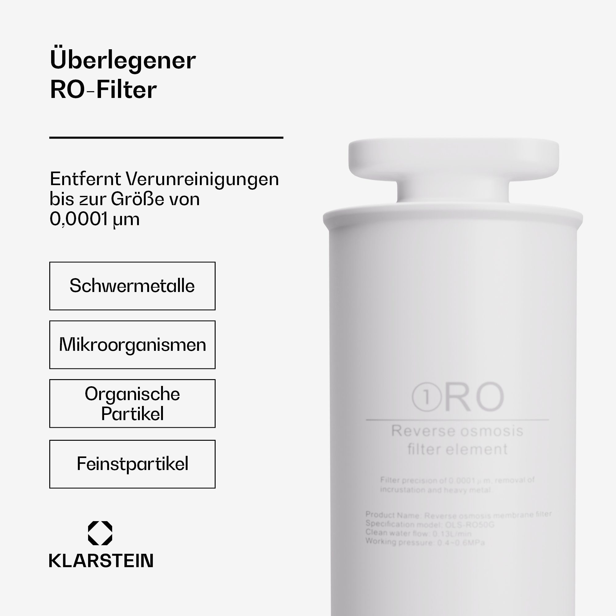 Klarstein Wasserfilter AquaLine 50G RO Filter, Zubehör für AquaLine 50G, RO-Filter Wasserfilter Wasseraufbereitung