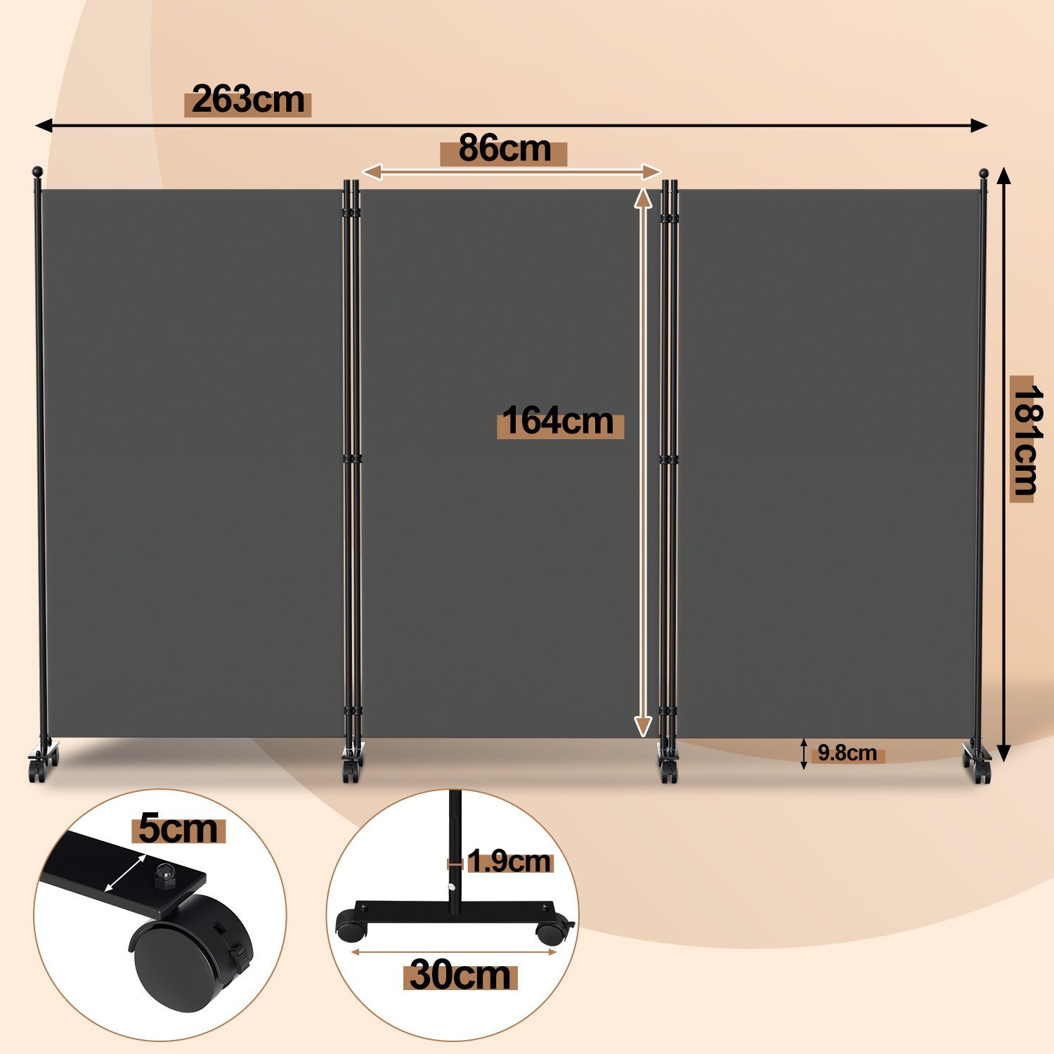 Clanmacy Paravent Raumtrenner mit Rollen Klappbar Garten Sichtschutz Spanische Wand