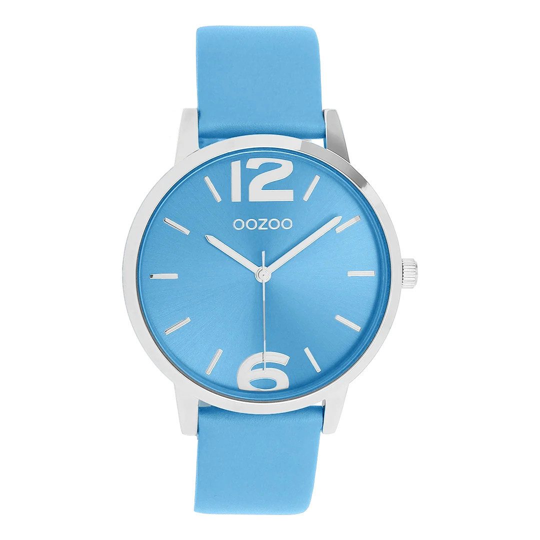 OOZOO Quarzuhr Damenuhr C11727 Hellblau Silber Lederband 40 mm