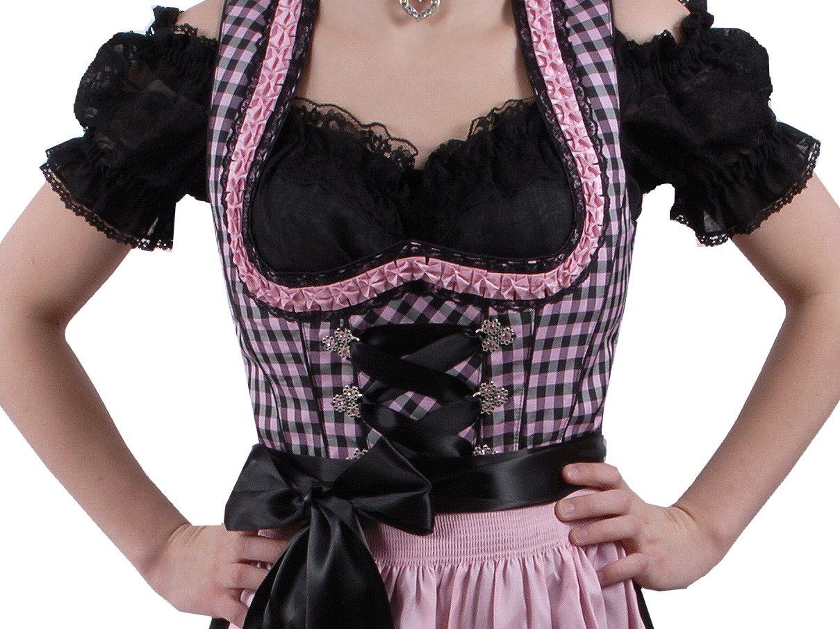 Moschen-Bayern Dirndl Mini-Dirndl kurz Damen - Dirndl Mini Schwarz-Rosa Trachtenkleid Oktoberfest Wiesn-Dirndl 60 cm kurz, kariert, Mini, Trachtenkleid, Dirndl
