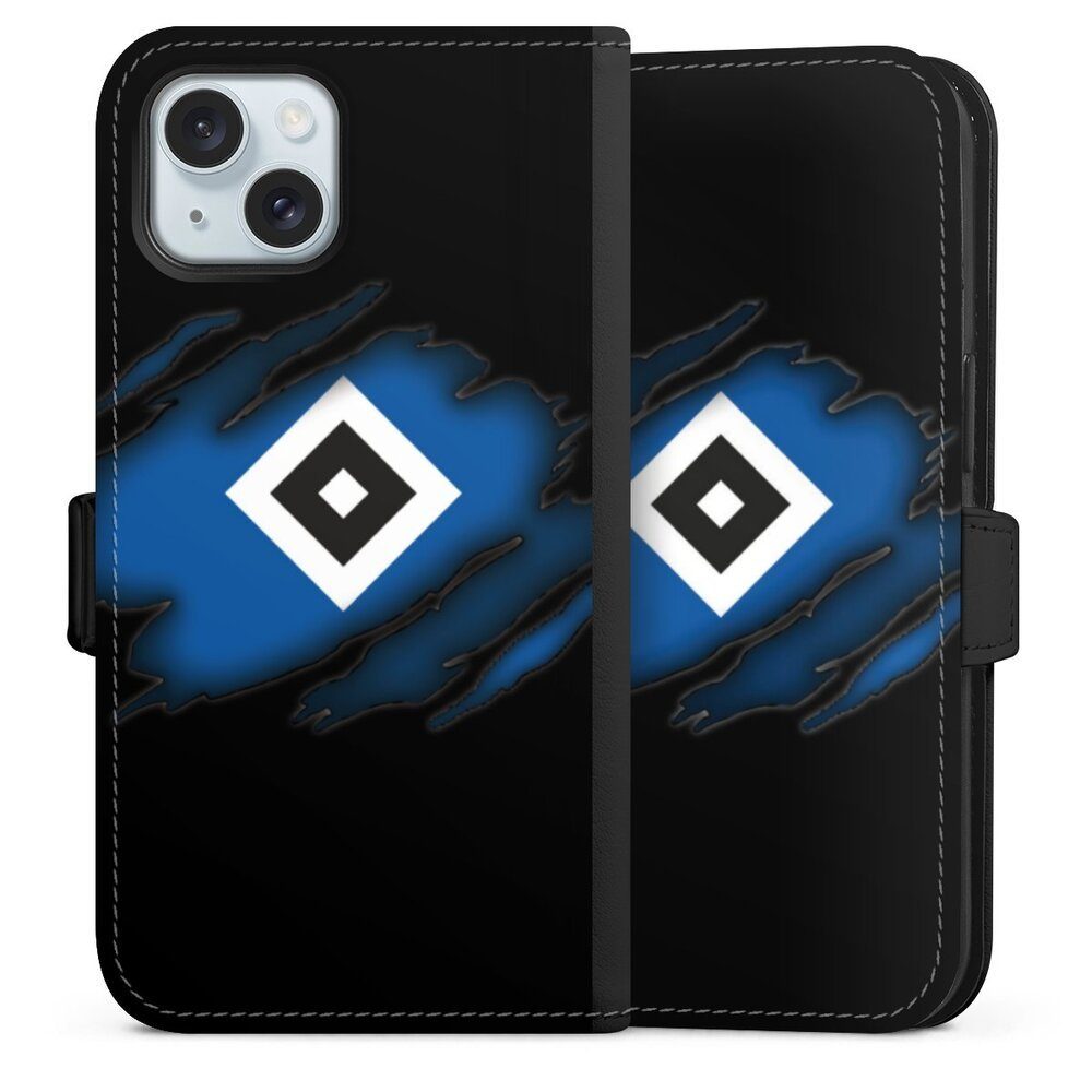 DeinDesign Handyhülle Hamburger SV HSV Offizielles Lizenzprodukt HSV Scratch, Apple iPhone 15 Hülle Handy Flip Case Wallet Cover Handytasche Leder