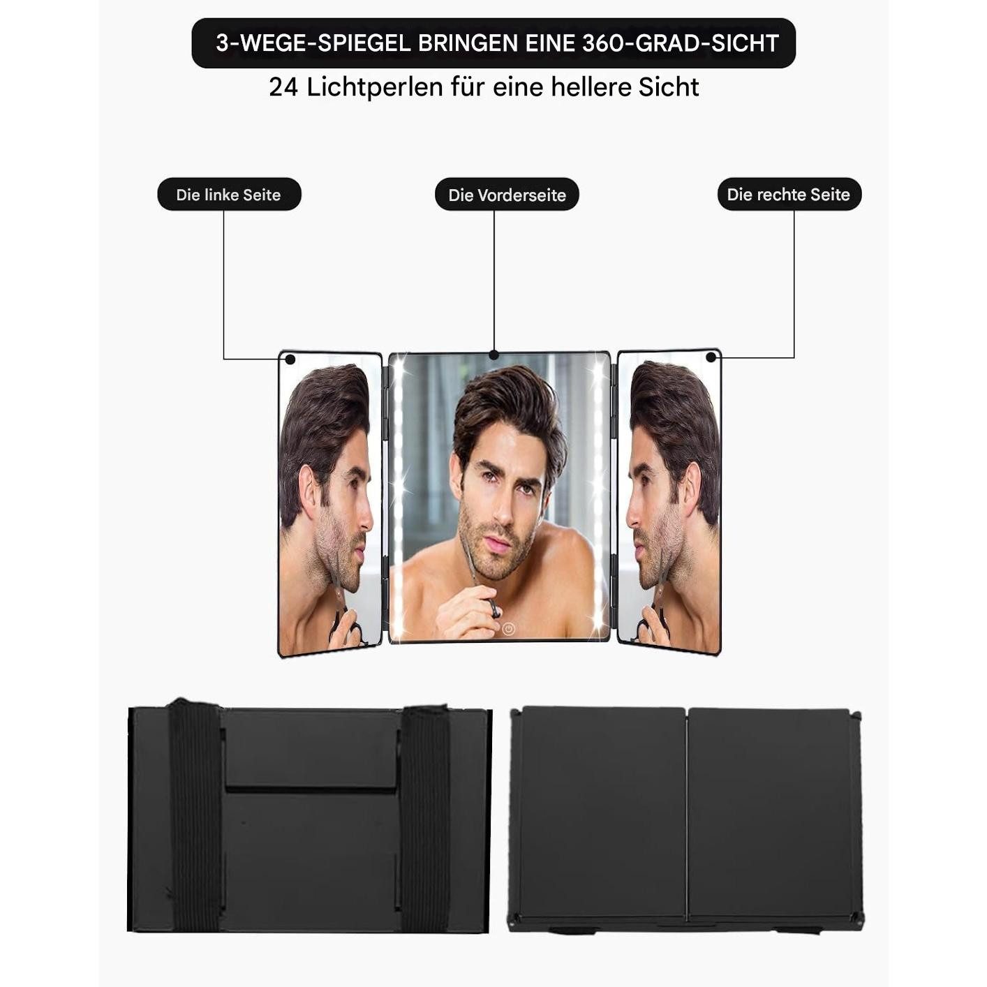 SinLaw LED-Lichtspiegel 360° Schminkspiegel,Drei Spiegel, Tragbarer Spiegel günstig online kaufen
