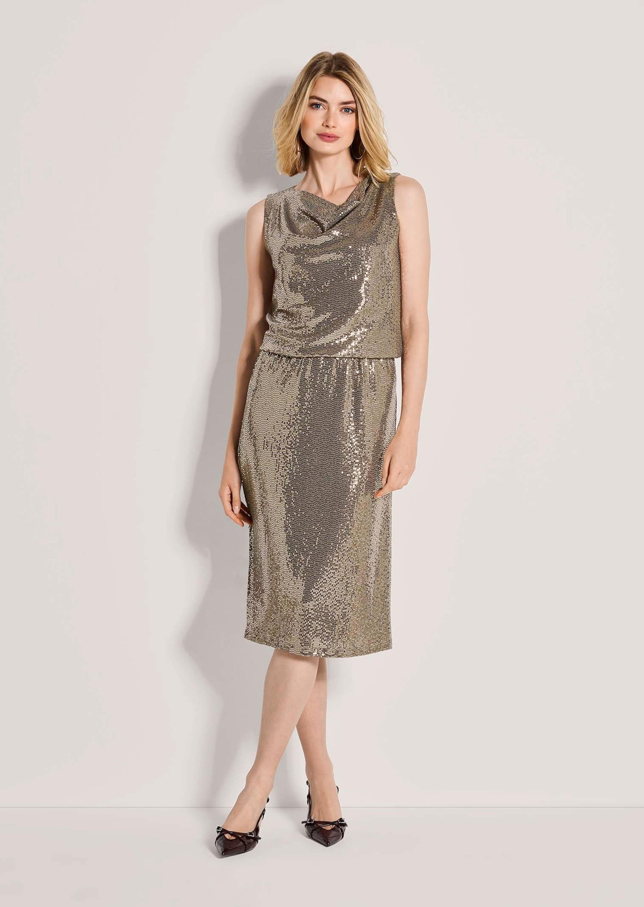 MADELEINE Midirock Midirock mit Glitzer-Print Glitzerrock mit Schlupfbund und knieumspielender Länge