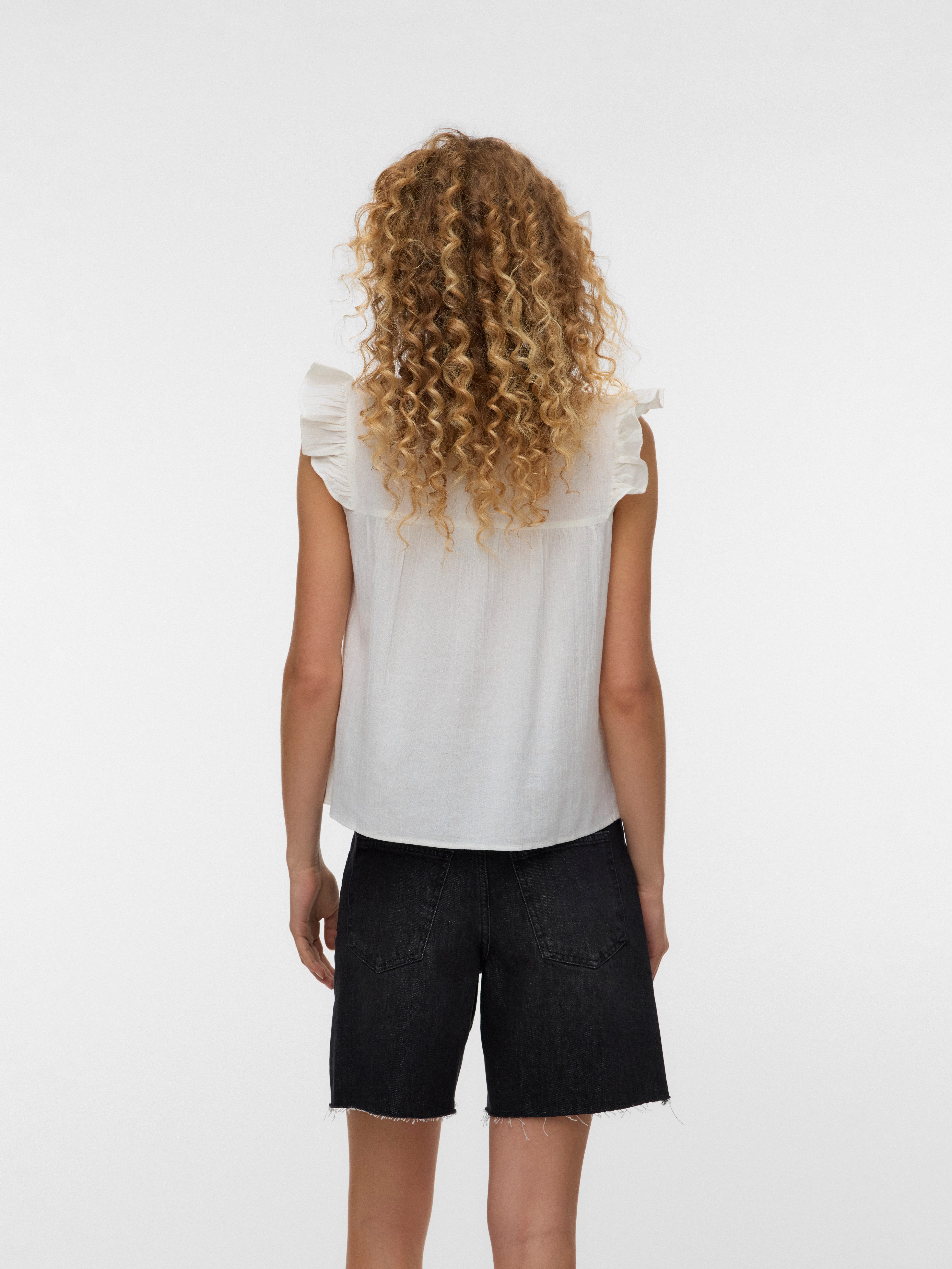 Vero Moda Rüschentop VMDICTHE EMB SL V-NECK TOP WVN GA Baumwolle, regular fit