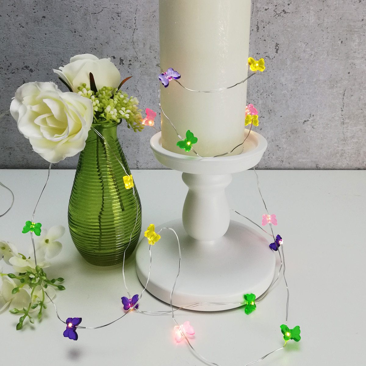 MARELIDA LED-Lichterkette LED Drahtlichterkette Schmetterling 20 warmweiße LED Batteriebetrieb, 20-flammig