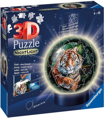 Ravensburger Puzzleball Nachtlicht Raubkatzen, 72 Puzzleteile, mit Leuchtsockel inkl. LEDs; FSC® - schützt Wald - weltweit