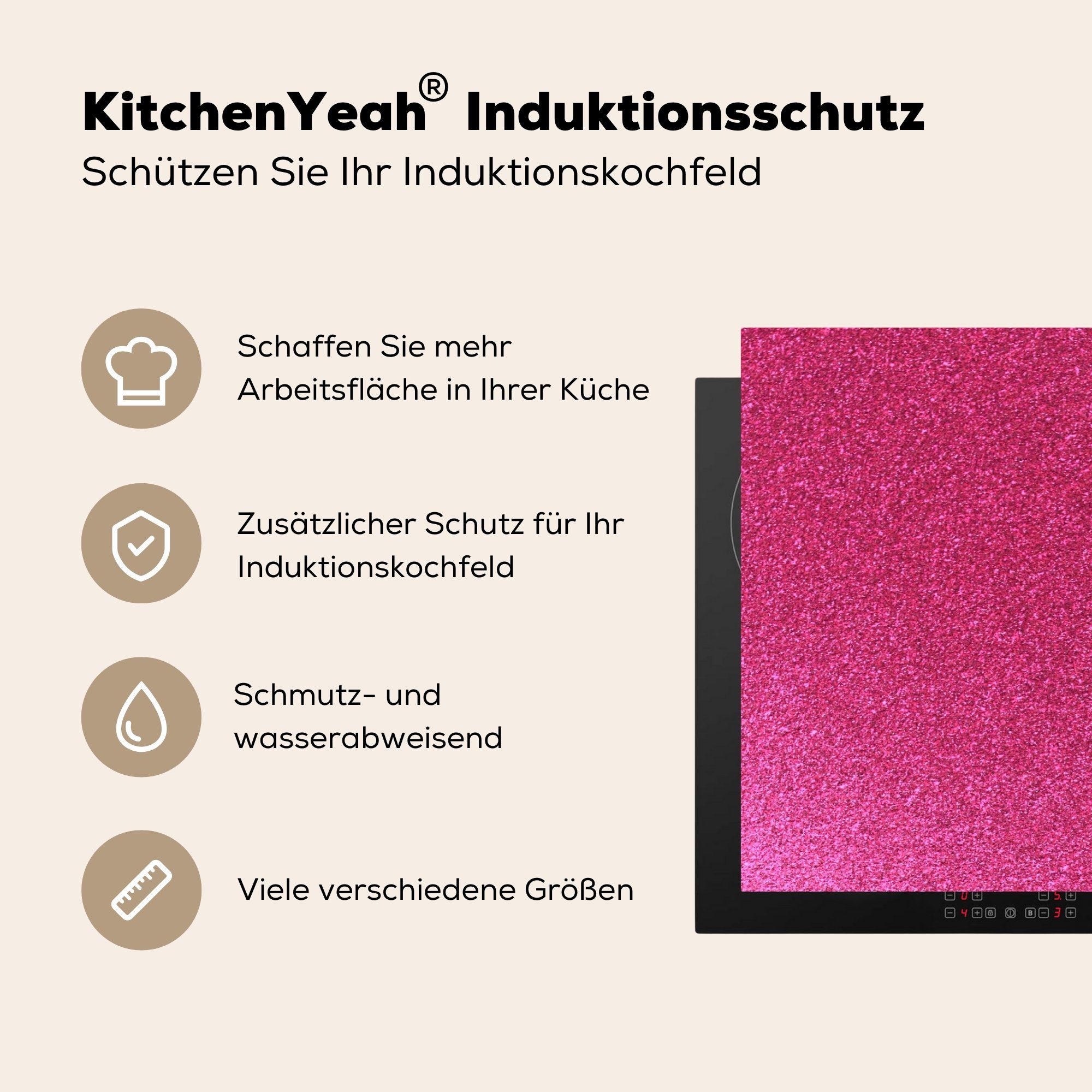 Design, Vinyl, Herdblende-/Abdeckplatte Schutz Induktionskochfeld küche, MuchoWow Rosa tlg), Abstrakt 81x52 - - Ceranfeldabdeckung (1 die cm, für