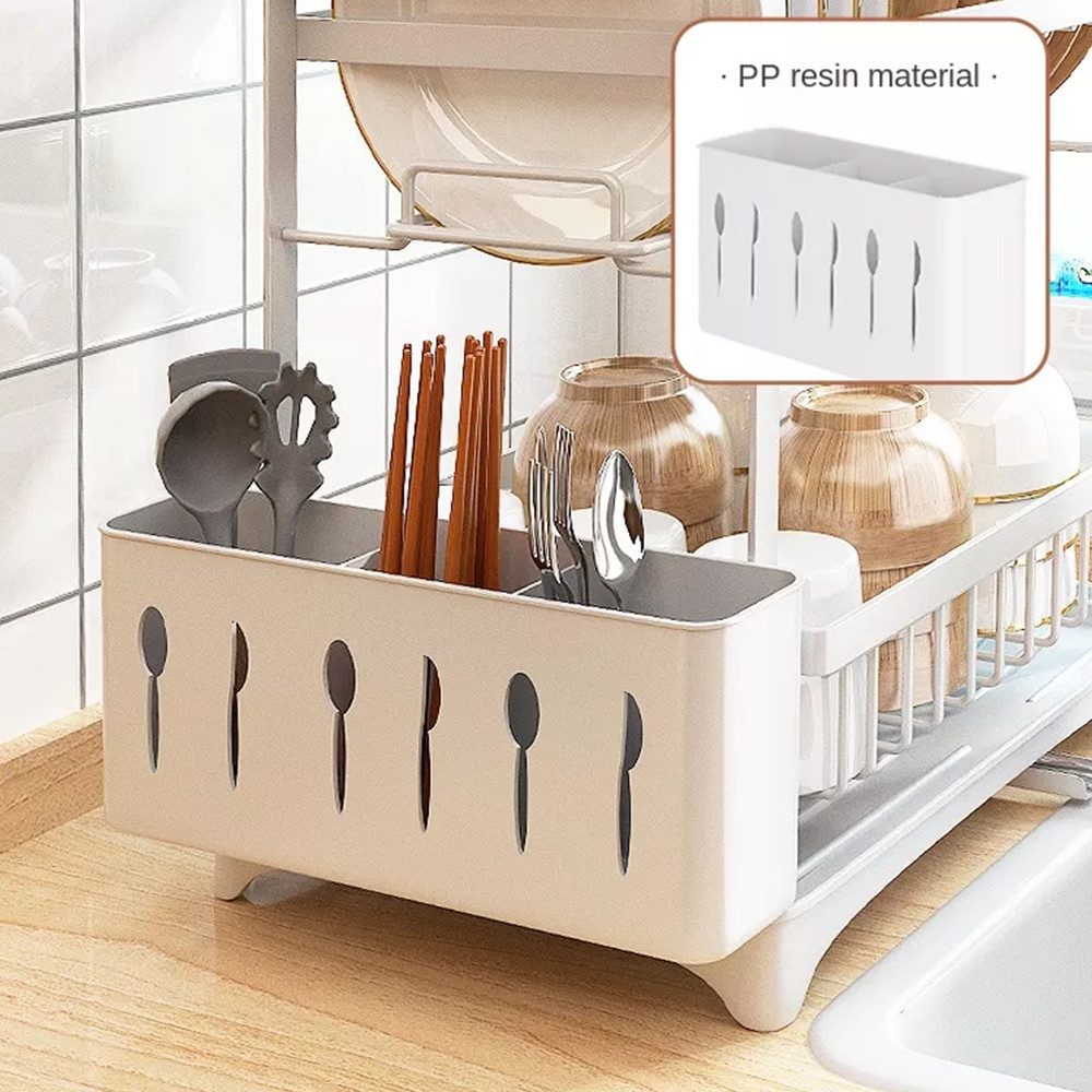 JEOBEST Geschirrständer Abtropfgestell Geschirr, Geschirr Abtropfständer, Zubehör für Küche, 2-Stufiges, mit Utensilienhalter und 360° Abfluss abnehmbarem – Bild 5 von 5