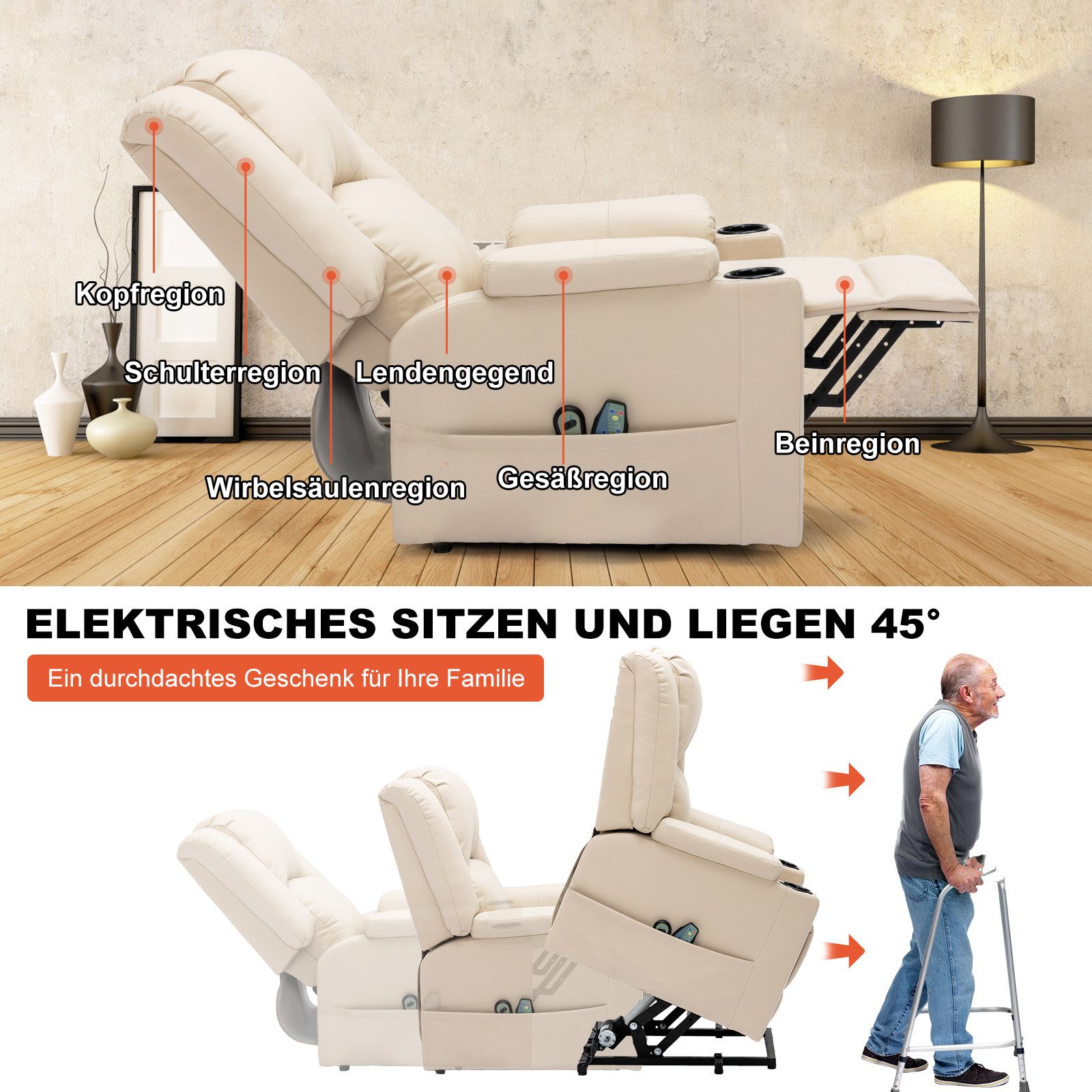 COMHOMA Massagesessel Relaxsessel Fernsehsessel Aufstehhilfe für ältere Menschen, mit Relaxfunktion – Bild 4 von 5