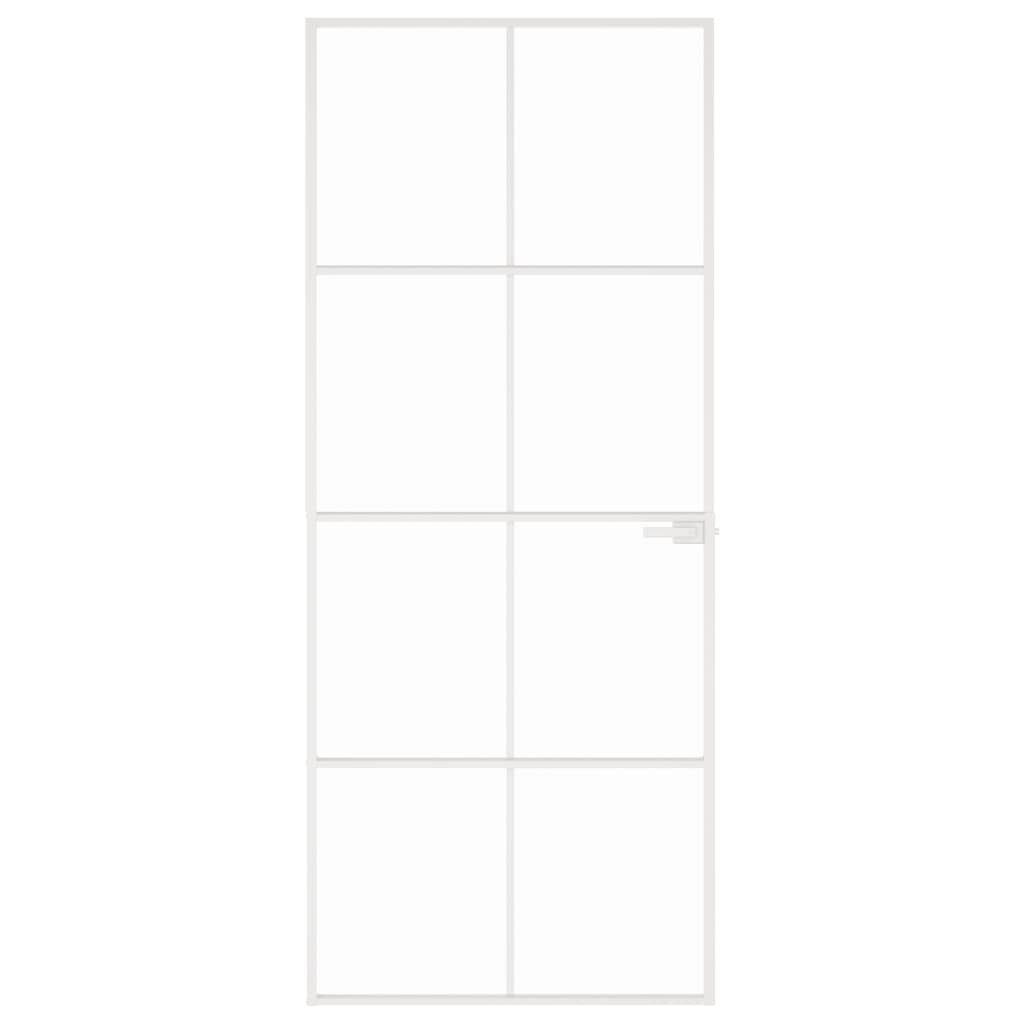 vidaXL Zimmertür 83 x 2015 cm Innentür Weiß 83x201,5 cm Hartglas Aluminium Schlank Zim