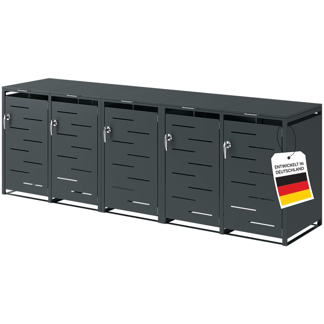 STEELSØN Mülltonnenbox Diorus 240L, abschließbar (Anthrazit, verfügbar mit 1, 2, 3, 4, oder 5 Türen), aus verzinktem Stahl
