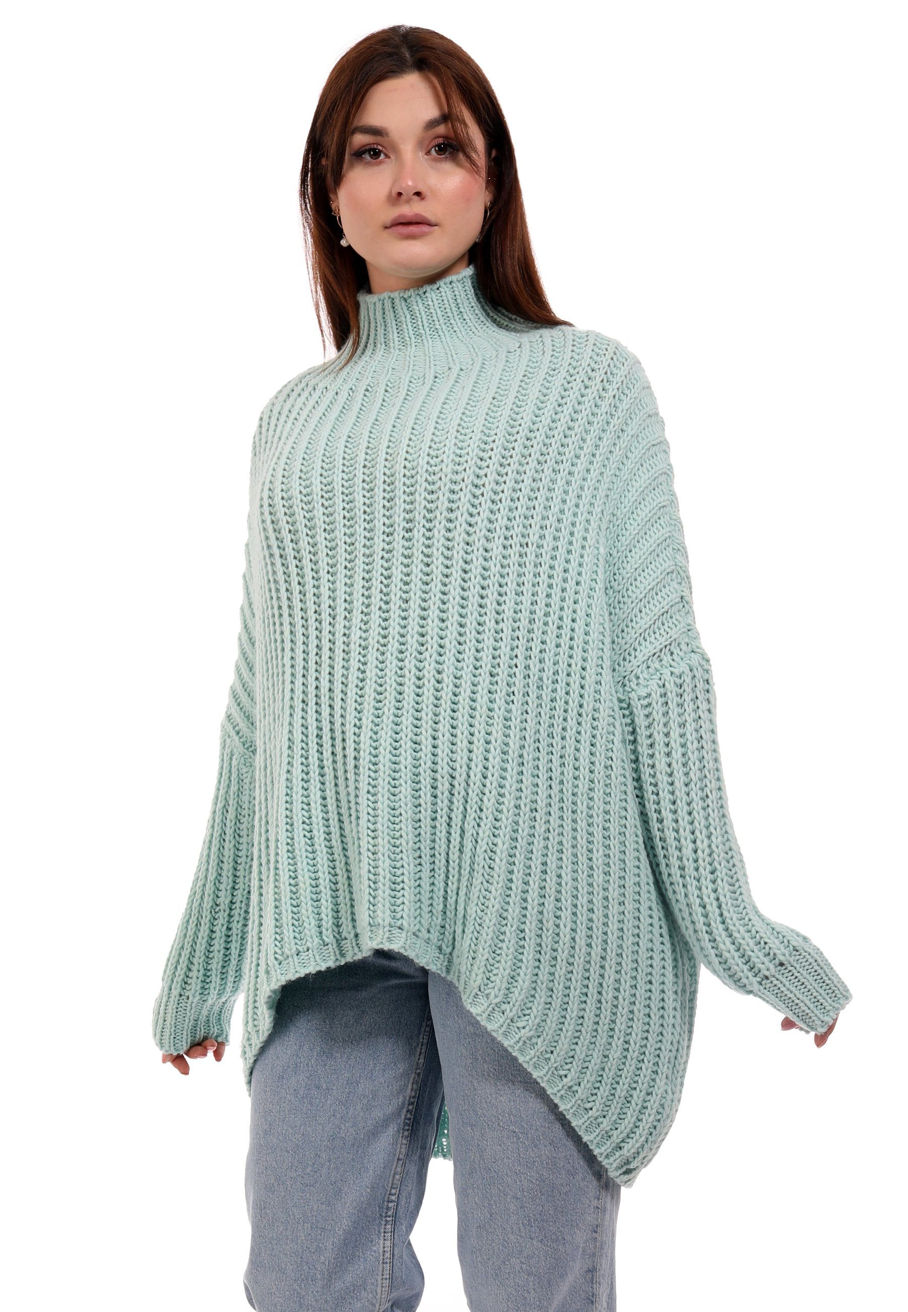 Style & Grobstrick Vokuhila light Pullover casual Oversized Size One Sweater (1-tlg) Fashion YC aqua Longpullover