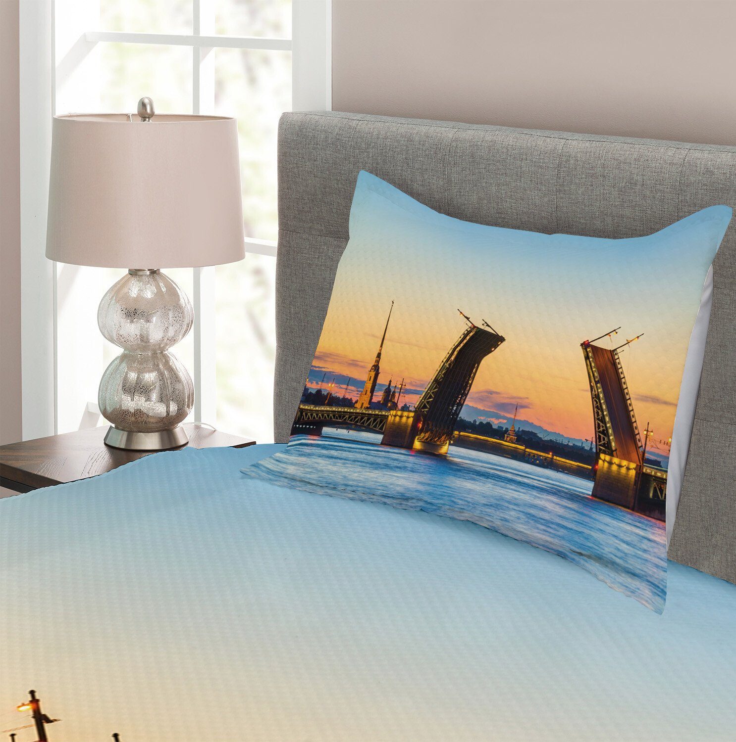 Sonnenuntergang Set mit Brücke Abakuhaus, Waschbar, Tagesdecke Reise Seascape Kissenbezügen