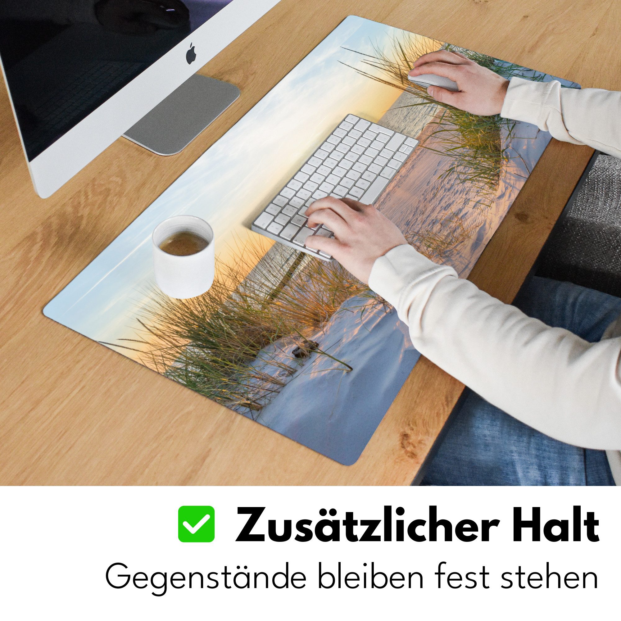 MuchoWow Gaming Mauspad Strand - Sonne - Düne - Gras - Sand - Horizont (1-St), Gaming Mauspad XXL, Schreibtischunterlage, Desk Mat Groß, 80x40 cm – Bild 5 von 5