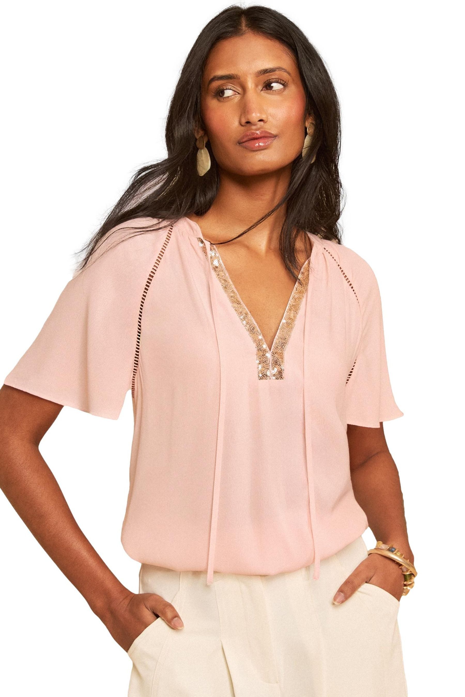 Love & Roses Paillettenshirt Love & Roses Kurzarmbluse mit Pailletten, Regular (1-tlg)