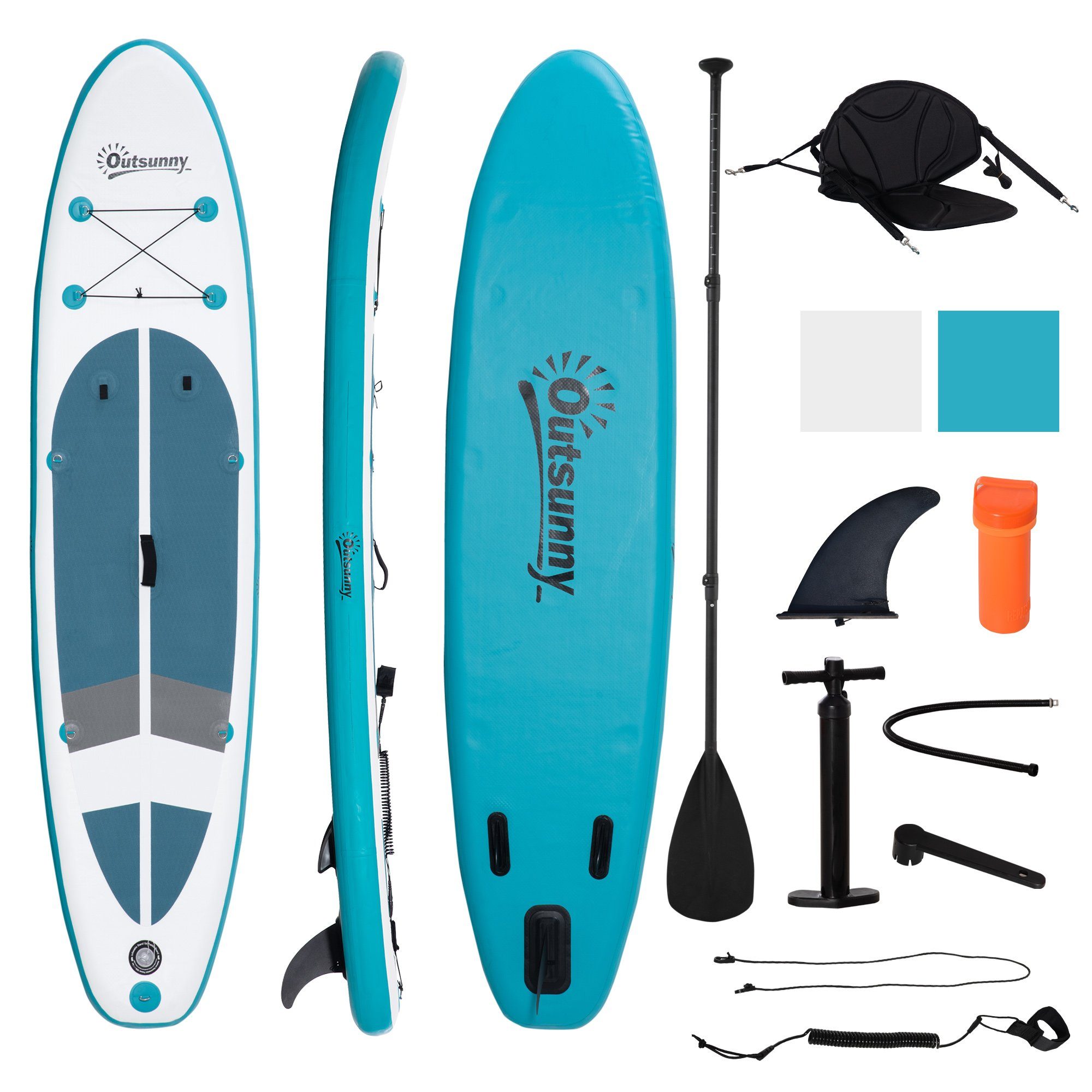 ohne Wasser tlg., Surfboard, Plattform), Paddel 1 Outsunny x longboard, 1 schwimmende SUP-Board (Set,