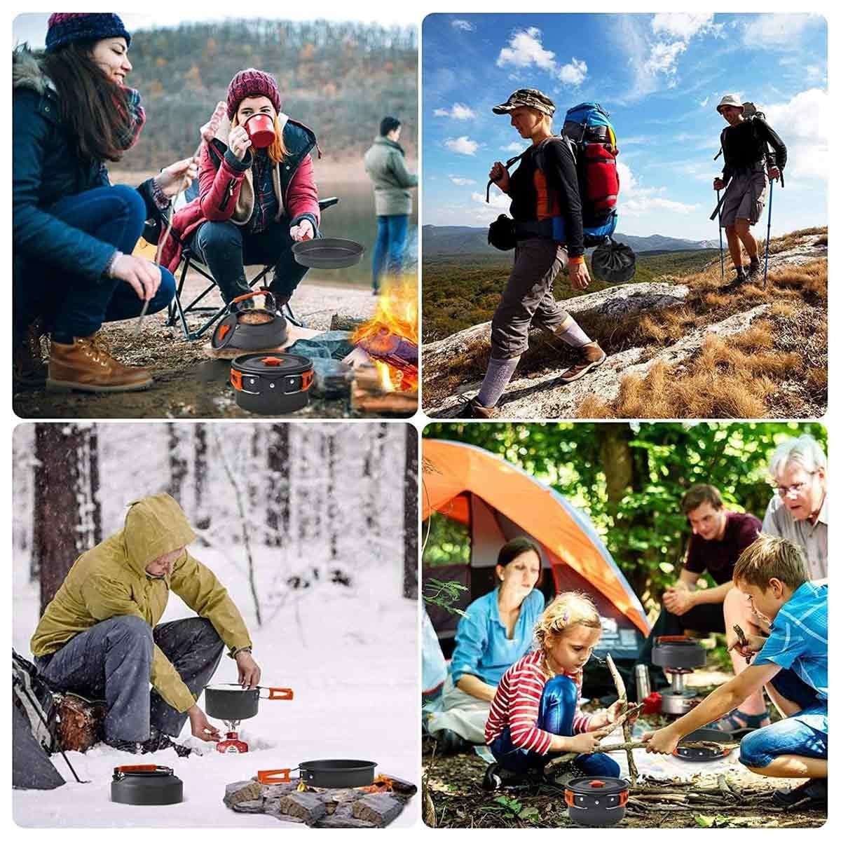 Jormftte Topf-Set Camping Kochgeschirr Tragbar,für Grau1 Wandern Kochgeschirr Set,Outdoor