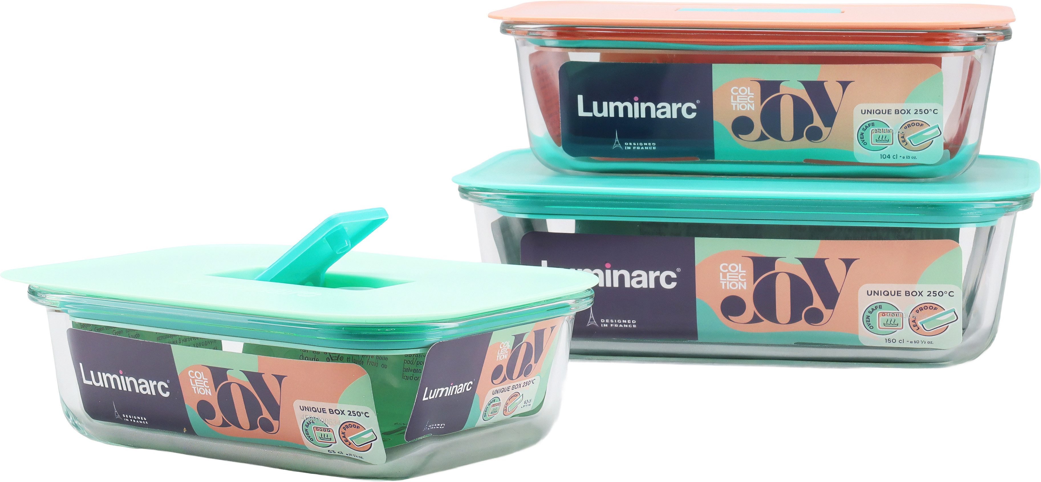 Luminarc Aufbewahrungsschüssel Unique - Dosenset rechteckig 3-tlg, Glas, (Set, 3-tlg), Porenfreies Glas, Robustes Spezialglas