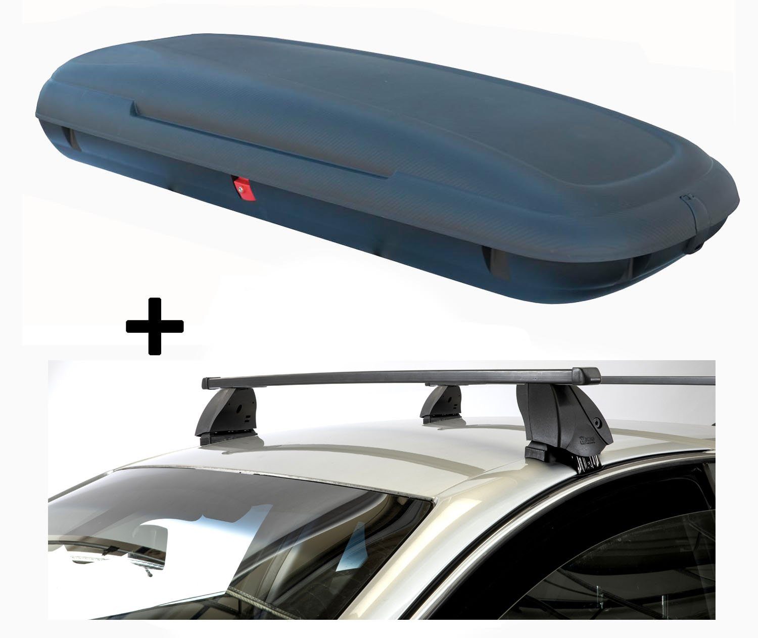 VDP Dachbox, (Für Ihren Daihatsu Terios (5Türer) ab 06, Dachbox und Dachträger im Set), Dachbox VDPCA480 480 Liter carbonlook + Dachträger K1 MEDIUM kompatibel mit Daihatsu Terios (5Türer) ab 06