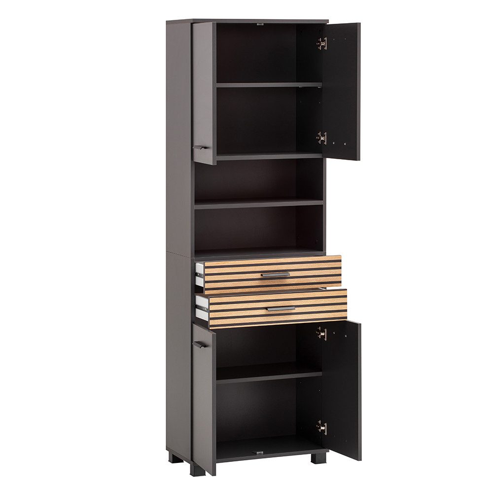 Lomadox Hochschrank KANE-80 anthrazit Akustikpaneel-Optik Badschrank günstig online kaufen