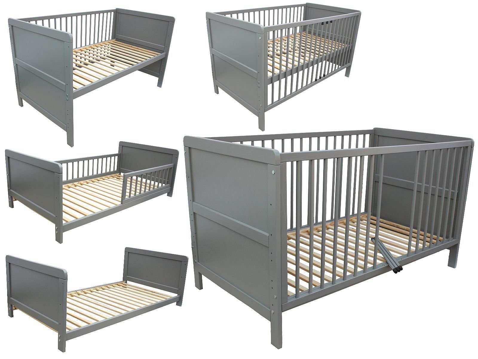 Kinderbett Kinderbett Juniorbett Beistellbett 140x70 cm 3in1 grau