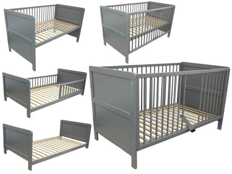 Micoland Kinderbett Kinderbett Juniorbett Beistellbett 140x70 cm 3in1 grau