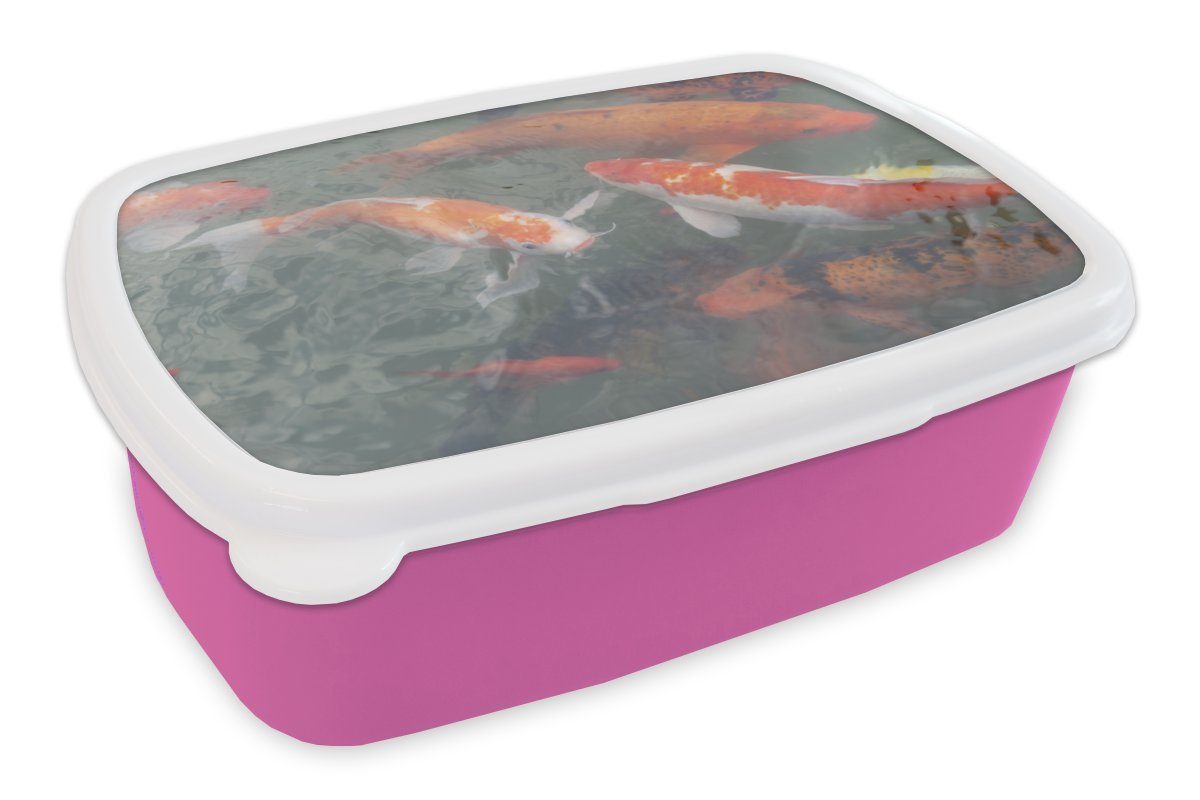 MuchoWow Lunchbox Mehrere Koi-Karpfen, Kunststoff, (2-tlg), Brotbox für Erwachsene, Brotdose Kinder, Snackbox, Mädchen, Kunststoff rosa