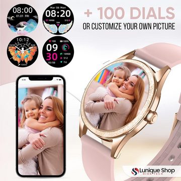 LUNIQUESHOP Smartwatch (1,09 Zoll, Android, iOS), mit telefonfunktion Schrittzähler Uhr Fitness, Herzfrequenzmesser,Rosa