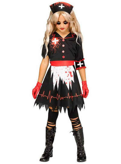 Fun World Kostüm Kranke Schwester Kostüm für Mädchen, Blutiges Krankenschwesterkostüm direkt aus dem Horror-Hospital