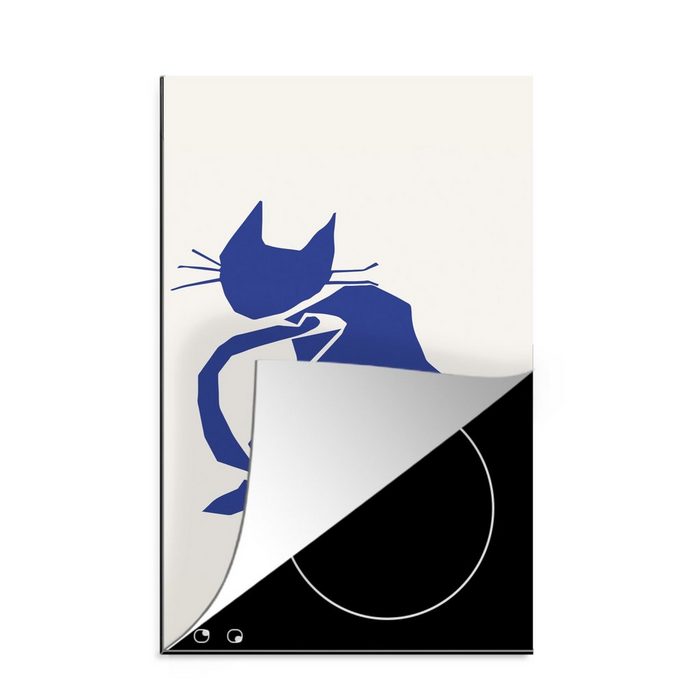MuchoWow Herdblende-/Abdeckplatte Katze - Haustiere - Blau - Matisse Vinyl (1 tlg) Küchen Dekoration für Induktionsherd Induktionskochfeld