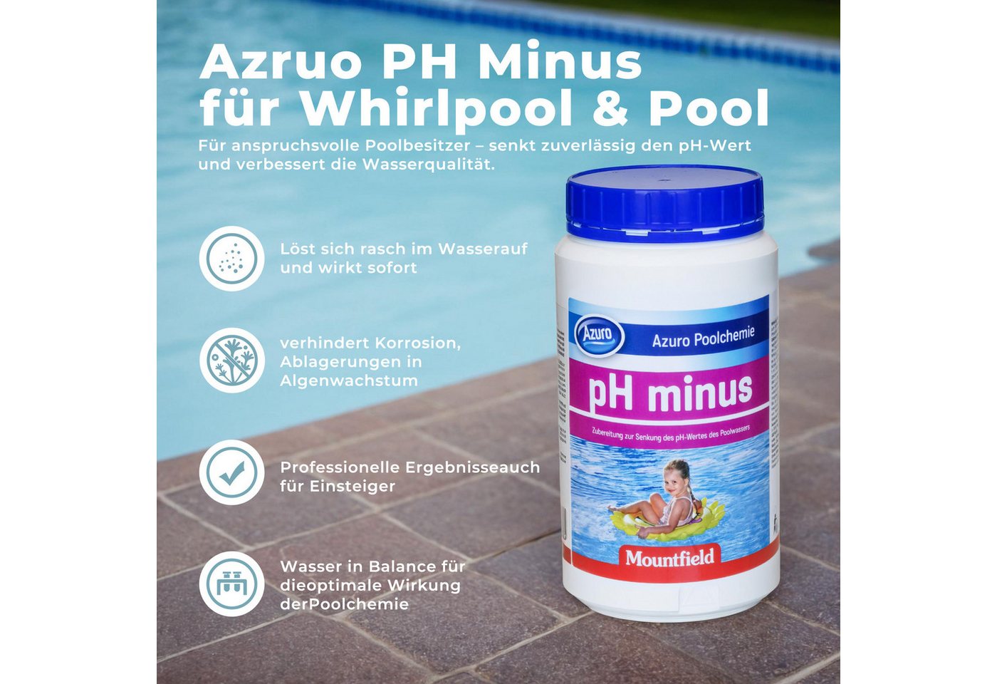 Thumbnail - Azuro Poolpflege PH Minus für Pools PH Senker Granulat zur effektiven PH Wert Senkung, Einfache Anwendung, Made in Europ...