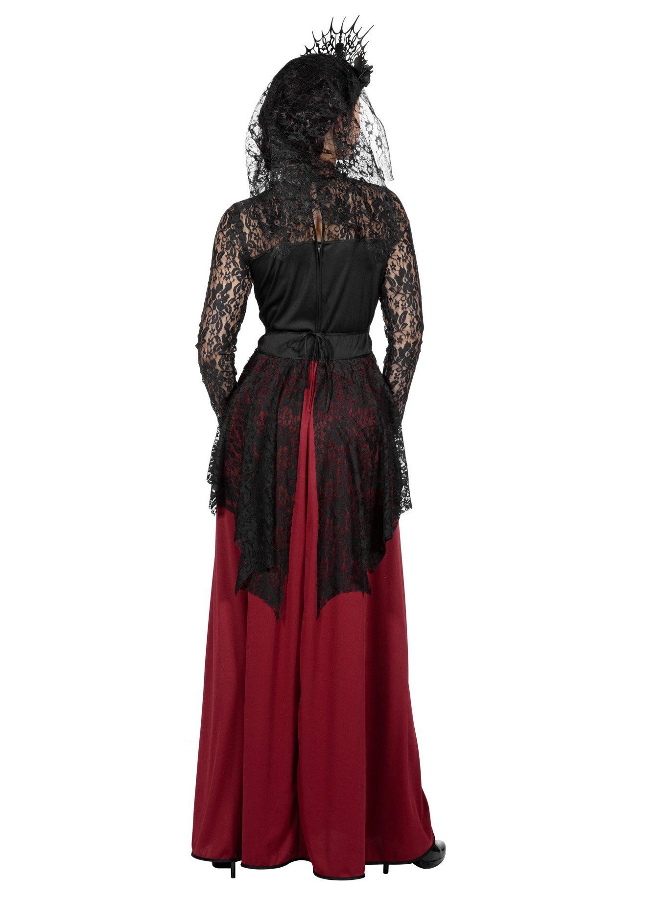 Metamorph Vampir-Kostüm Gothic Vampir Lady Kostüm - Halloween Kostüm Damen, Elegant und düster: bodenlanges Kleid mit floralem Spitzenoberteil