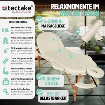 tectake Massageliege 3 Zonen Massageliege oval mit 5cm Polsterung, (Set, 1-St., mit Tragetasche)