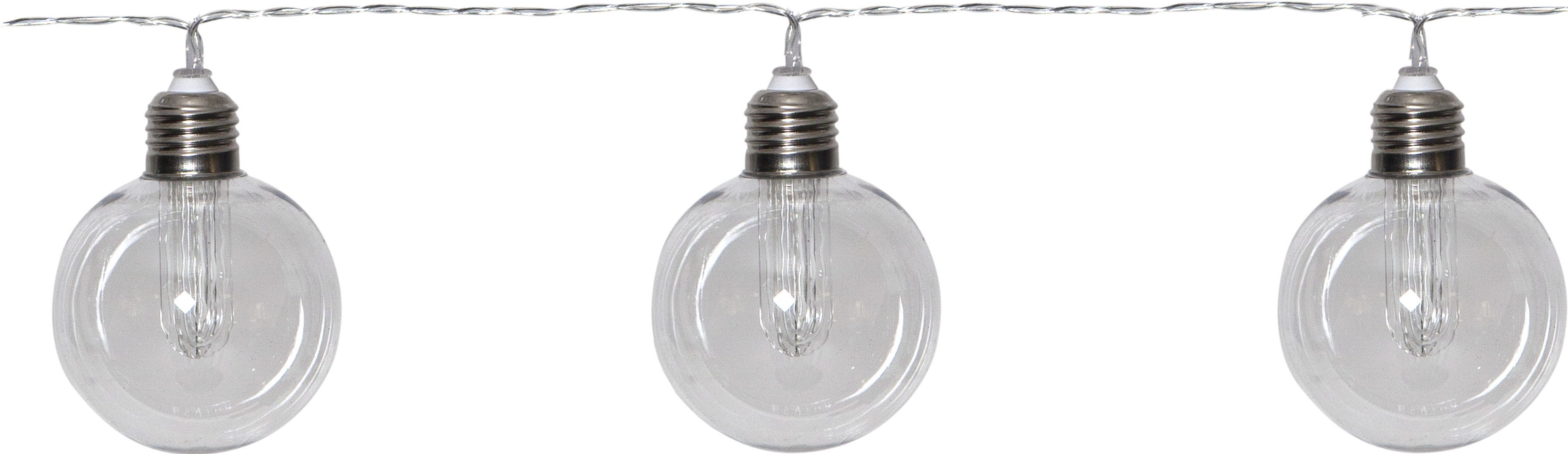 STAR TRADING LED-Lichterkette Chania, 8-flammig, Ø 8 cm, ca. 2,45 m + 2 m Zuleitung, klar, Kunststoff, Akku, outdoor