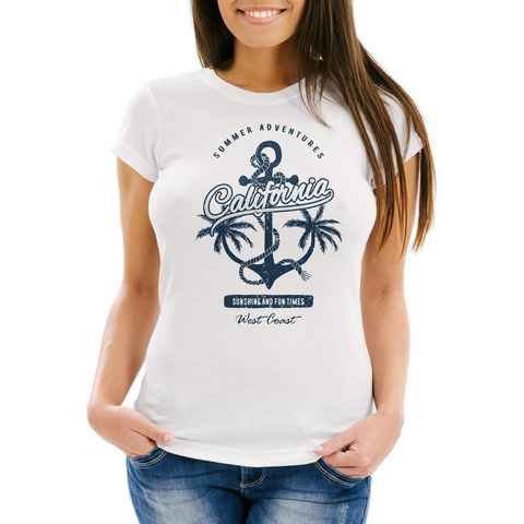Neverless Print-Shirt Damen T-Shirt Anker Palmen Anchor Palms Slim Fit Baumwolle Neverless® mit Print