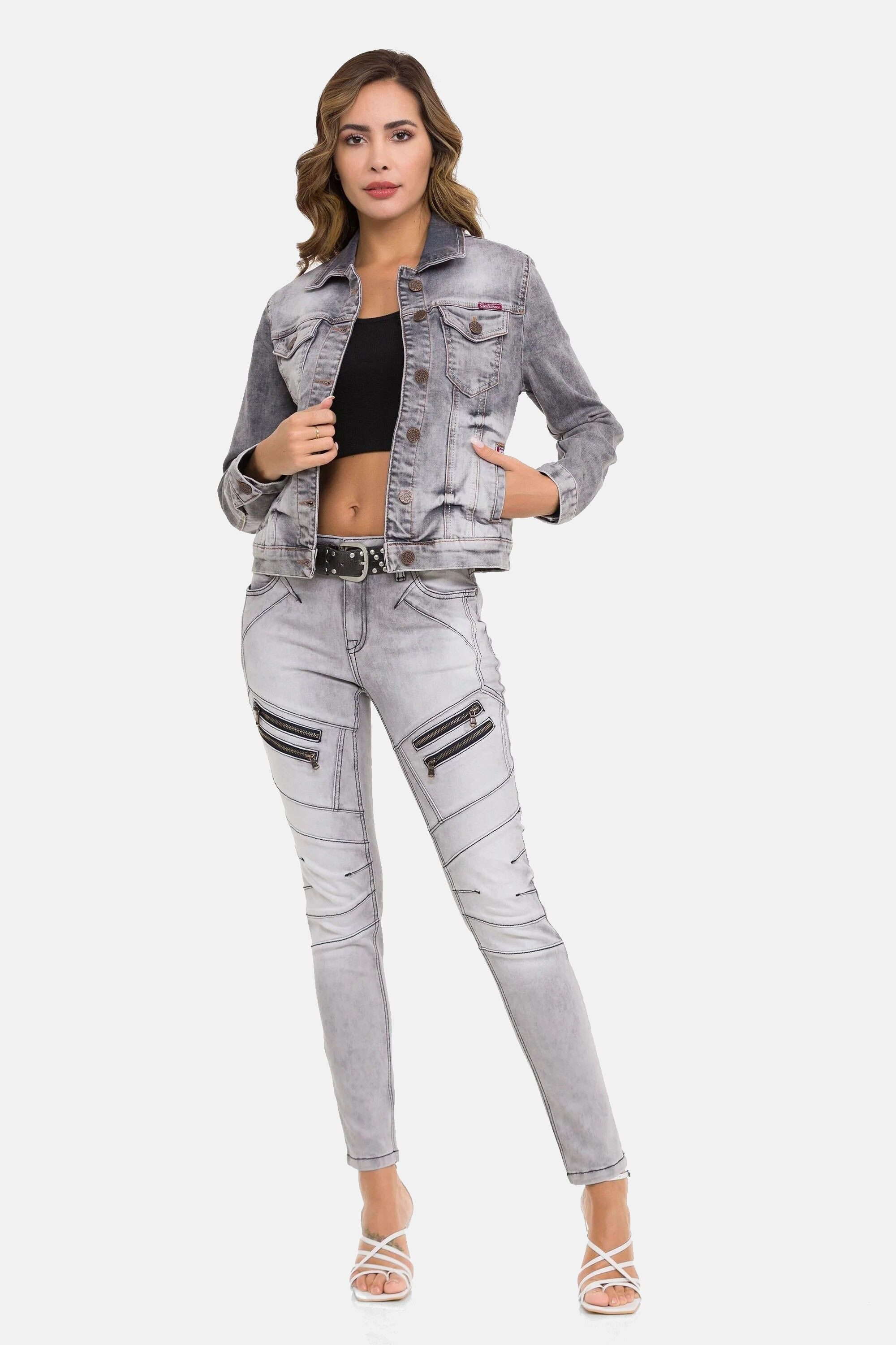 Cipo & Baxx 5-Pocket-Jeans WD501 Auffällige Zipp-Details & Ziernähte