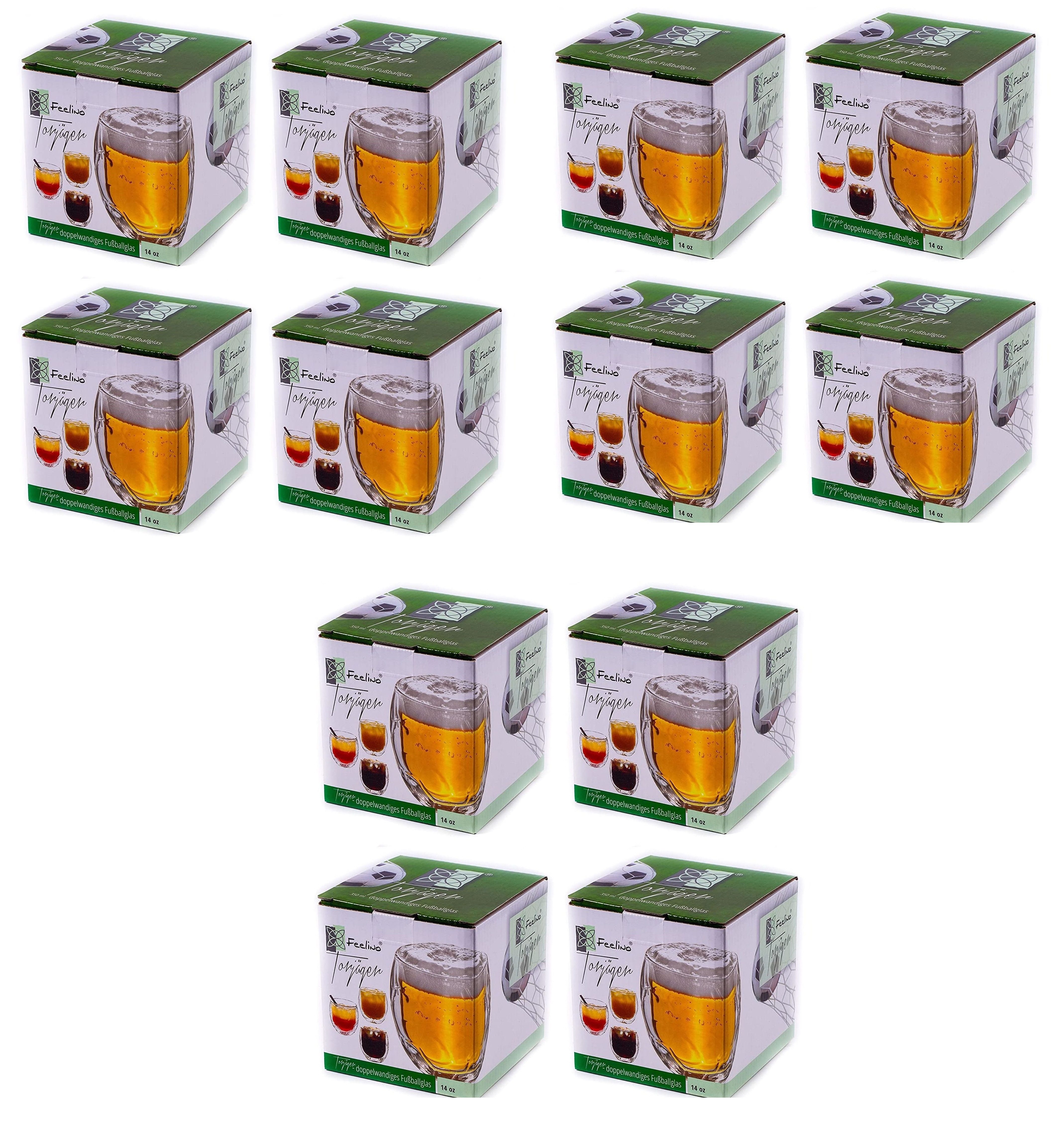 Markenwarenshop-Style Gläser-Set WM 12x Bierglas Trinkglas Fußball 350ml Thermoglas Doppelwandig, Glas