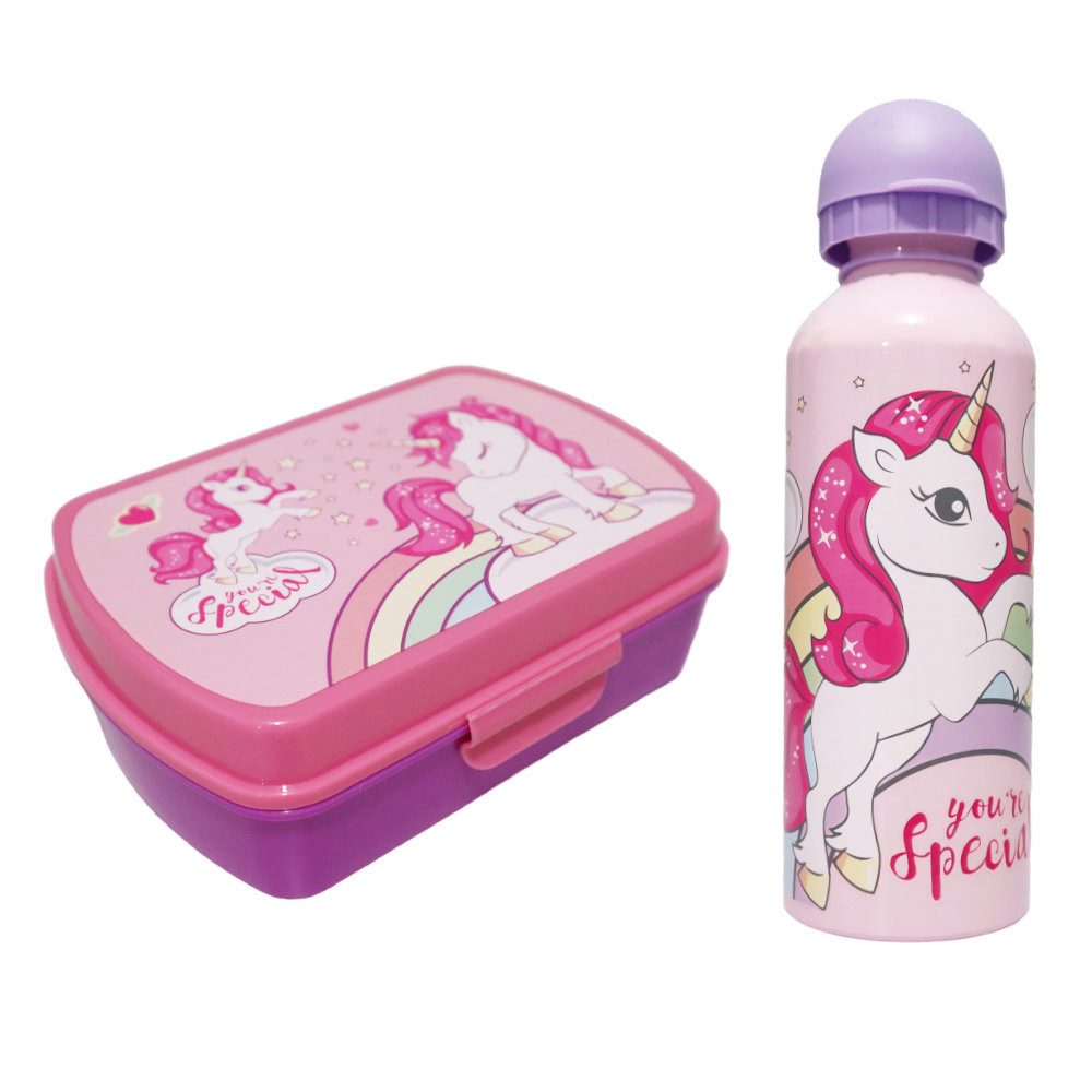 Kids Euroswan Lunchbox Sweet Einhorn Unicorn 2tlg. Set Brotdose plus Trinkflasche 500 ml, Kunststoff Alu, (2-tlg)