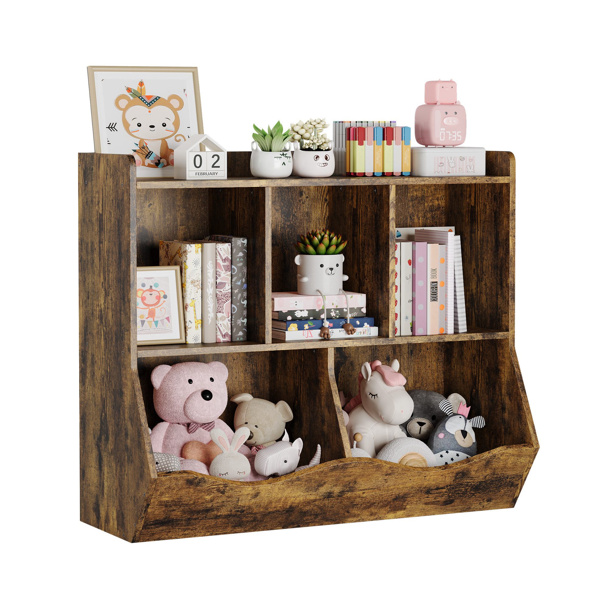 GarveeMore Kinderregal Spielzeugregal Kinderregal mit 5 Fächern Bücherregal günstig online kaufen