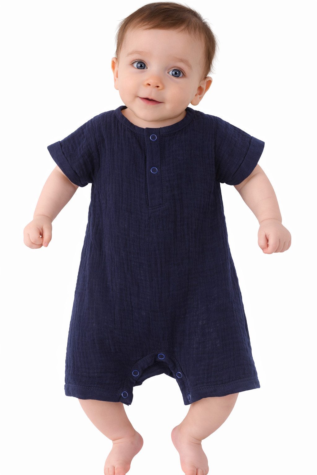 La Bortini Spieler Baby Anzug Romper in Blau kurzer Strampler aus Musselin (Einteiler, für Jungen) aus Baumwolle, 44 50 56 62 68