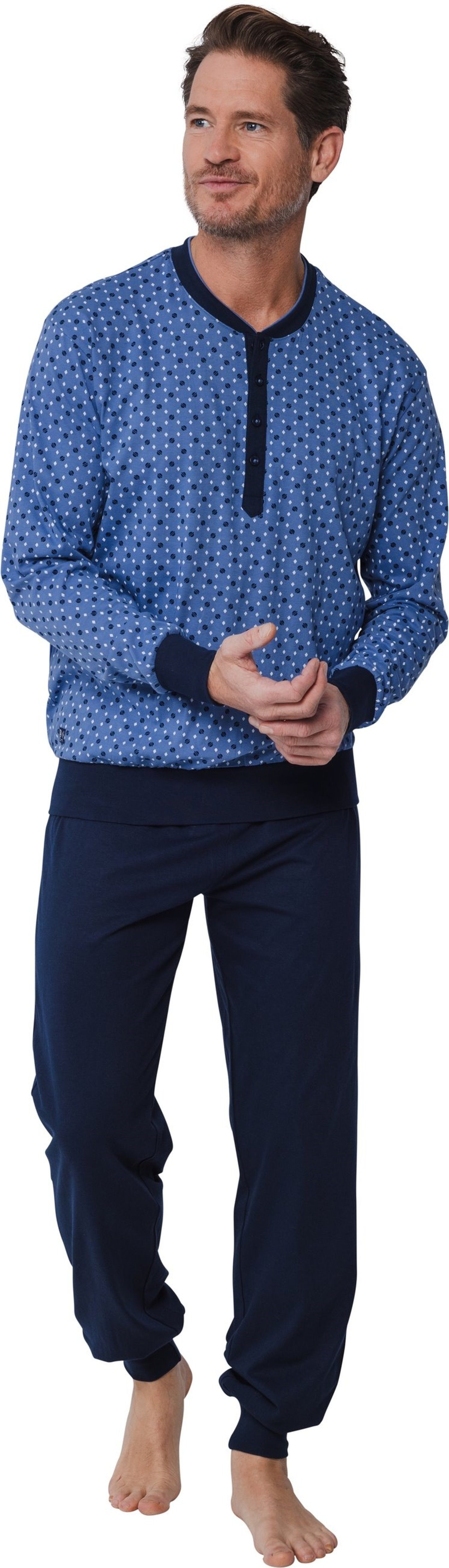 Schlafanzug Herren Pyjama lang mit Bündchen