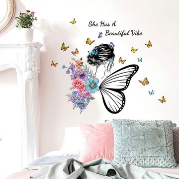 DOPWii Wandtattoo Selbstklebende Wandtattoos mit Mädchen,Schmetterling,6er/12er Packung (6 St)