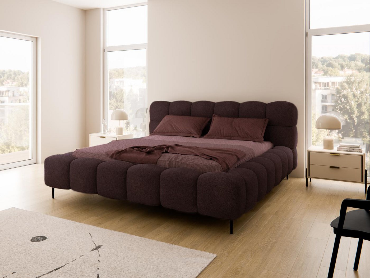 Compleo Polsterbett Doppelbett gepolstert mit Füßen, modernes Polsterbett BUBBLE, MADE IN EU