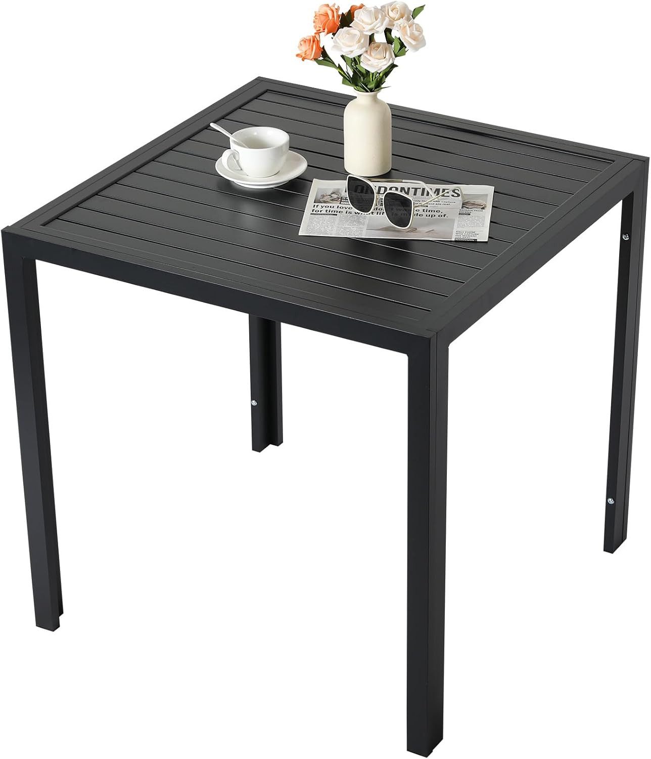TLGREEN Gartentisch Komplett aus Aluminium, 75x75 cm Balkontisch