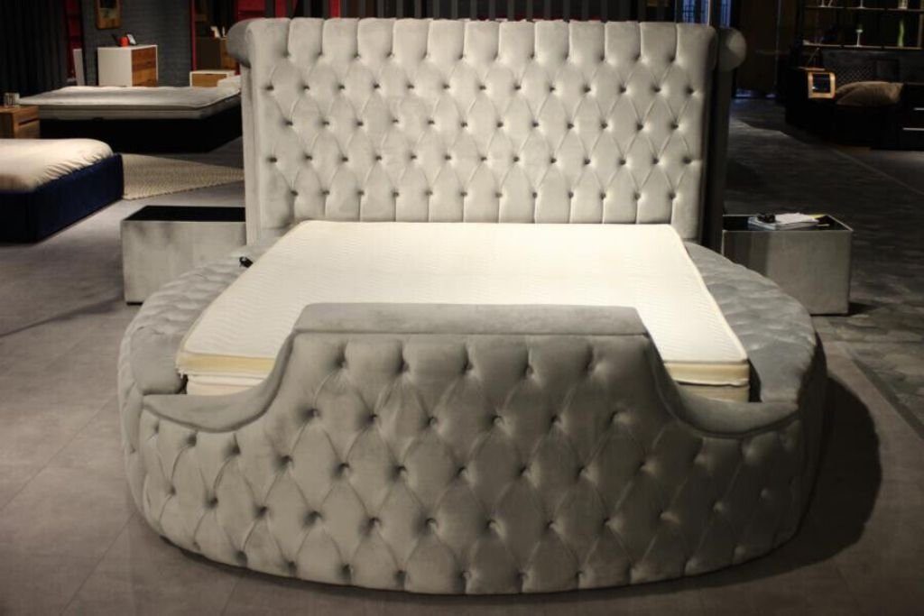 Design Made Betten Polster (1-tlg., Bett), Europa JVmoebel Stoff Rundes Bett Bett Chesterfield Bett in Moderne