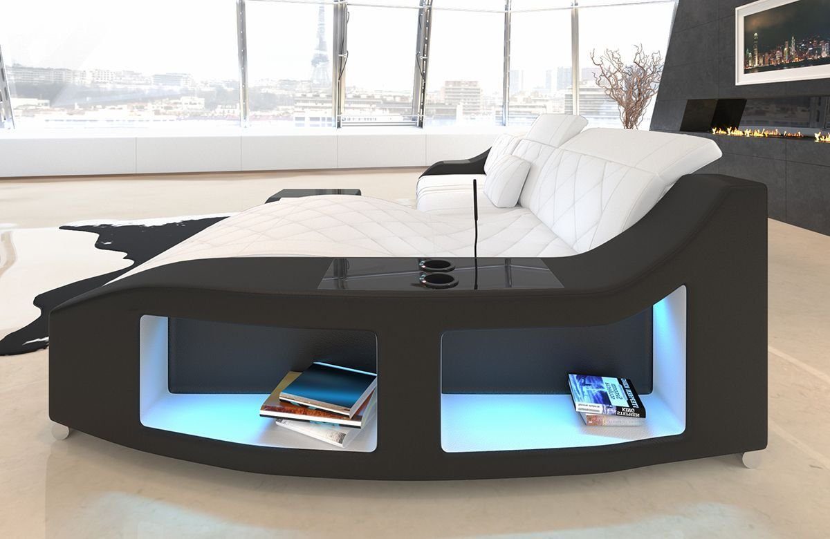 Sofa Dreams Couch, Swing mit optional verstellbare Sofa Kopfstützen, Ledercouch LED, mit Sofa Ledersofa, Leder L Ecksofa Form Schlaffunktion